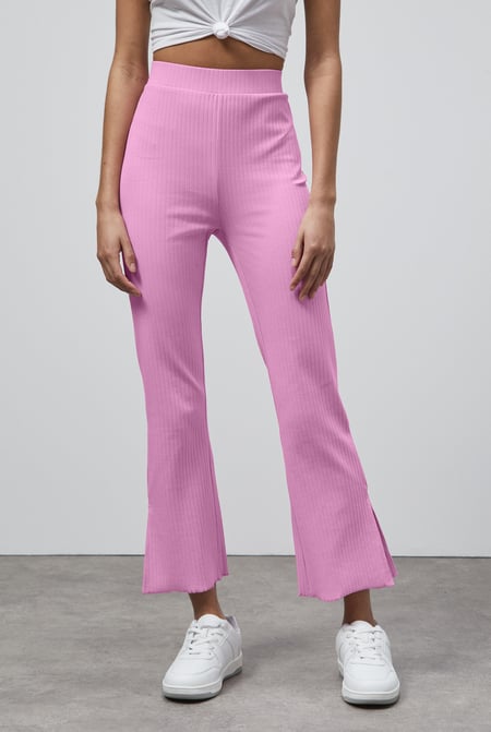 Green Textured Rib Side Slit Jersey Trousers