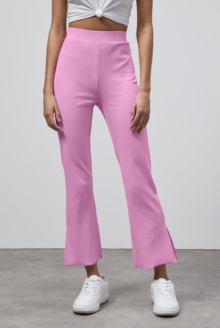 Textured Rib Side Slit Jersey Trousers