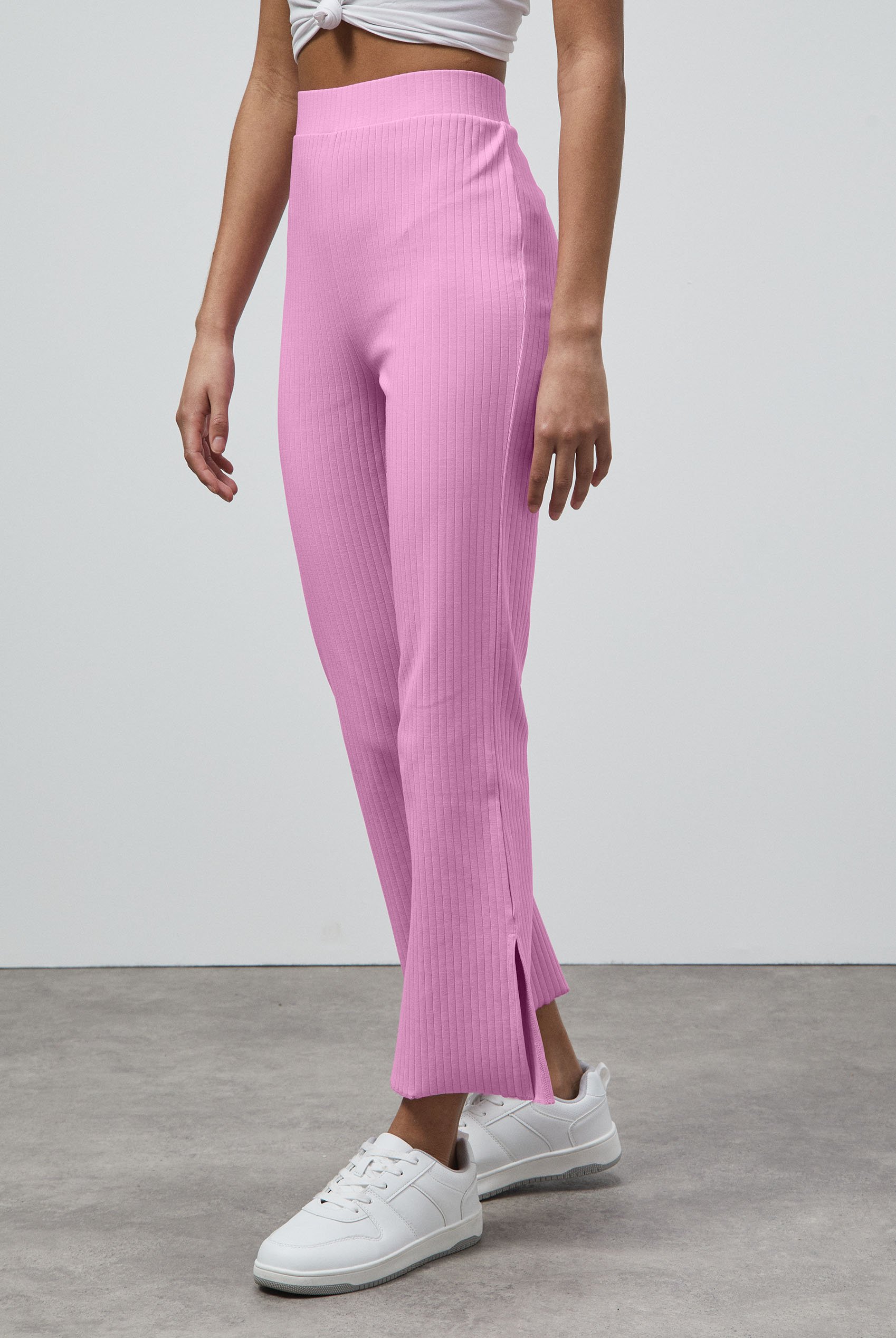 Textured Rib Side Slit Jersey Trousers