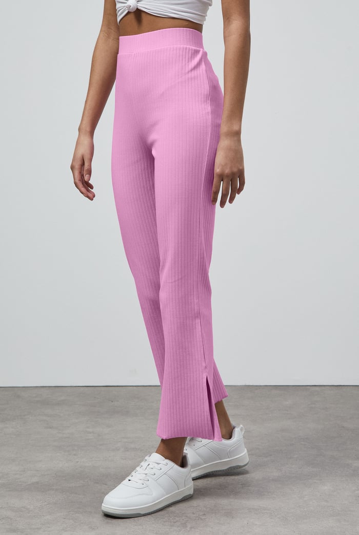 Textured Rib Side Slit Jersey Trousers