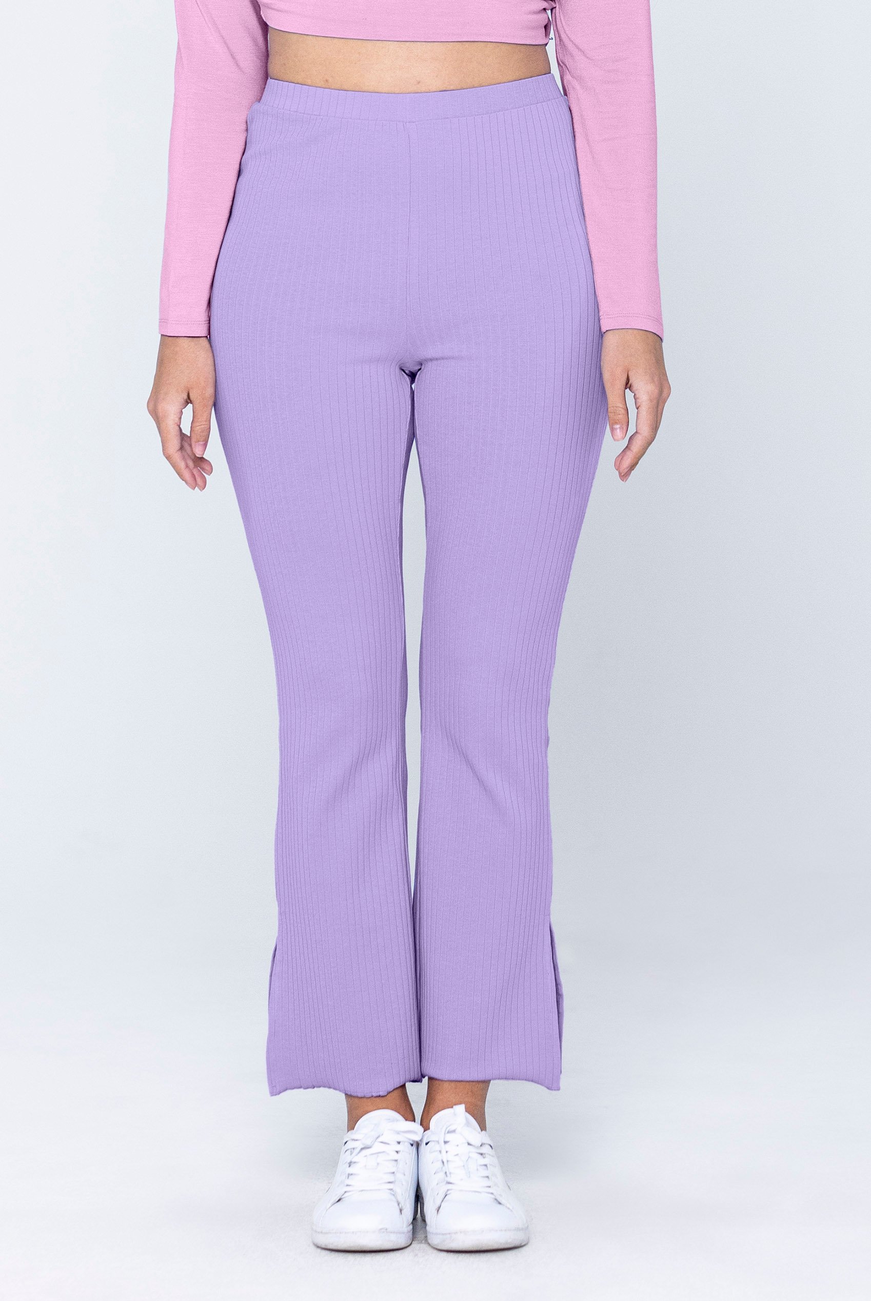Textured Rib Side Slit Jersey Trousers