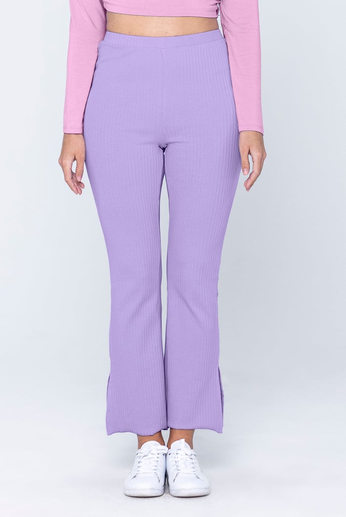 Textured Rib Side Slit Jersey Trousers