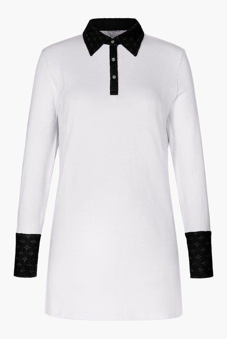 Cream Laced Collar Design Jersey Tailored Shirt Dress