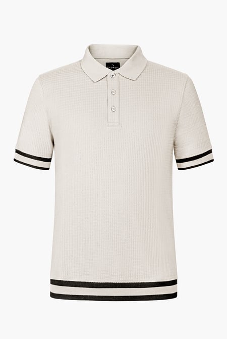 Men's White Premium Polo Shirt With Stripe Rib