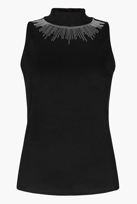 Black Silver Sequin High Neck Sleeveless Top