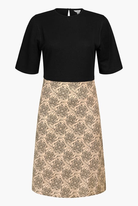 Black Printed Skirt Detail Design Jersey Dress