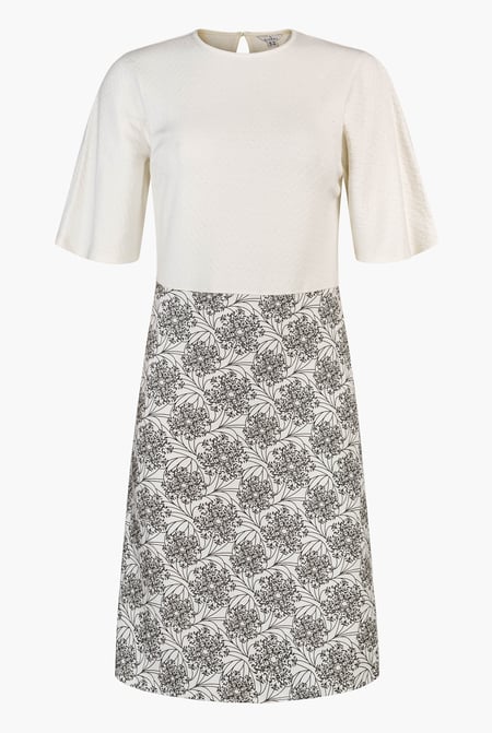 White Printed Skirt Detail Design Jersey Dress