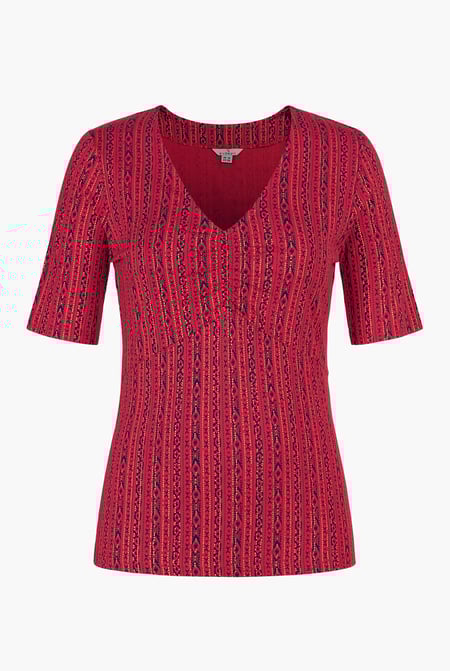 Red Short Sleeve Shimmer Printed Viscose Top