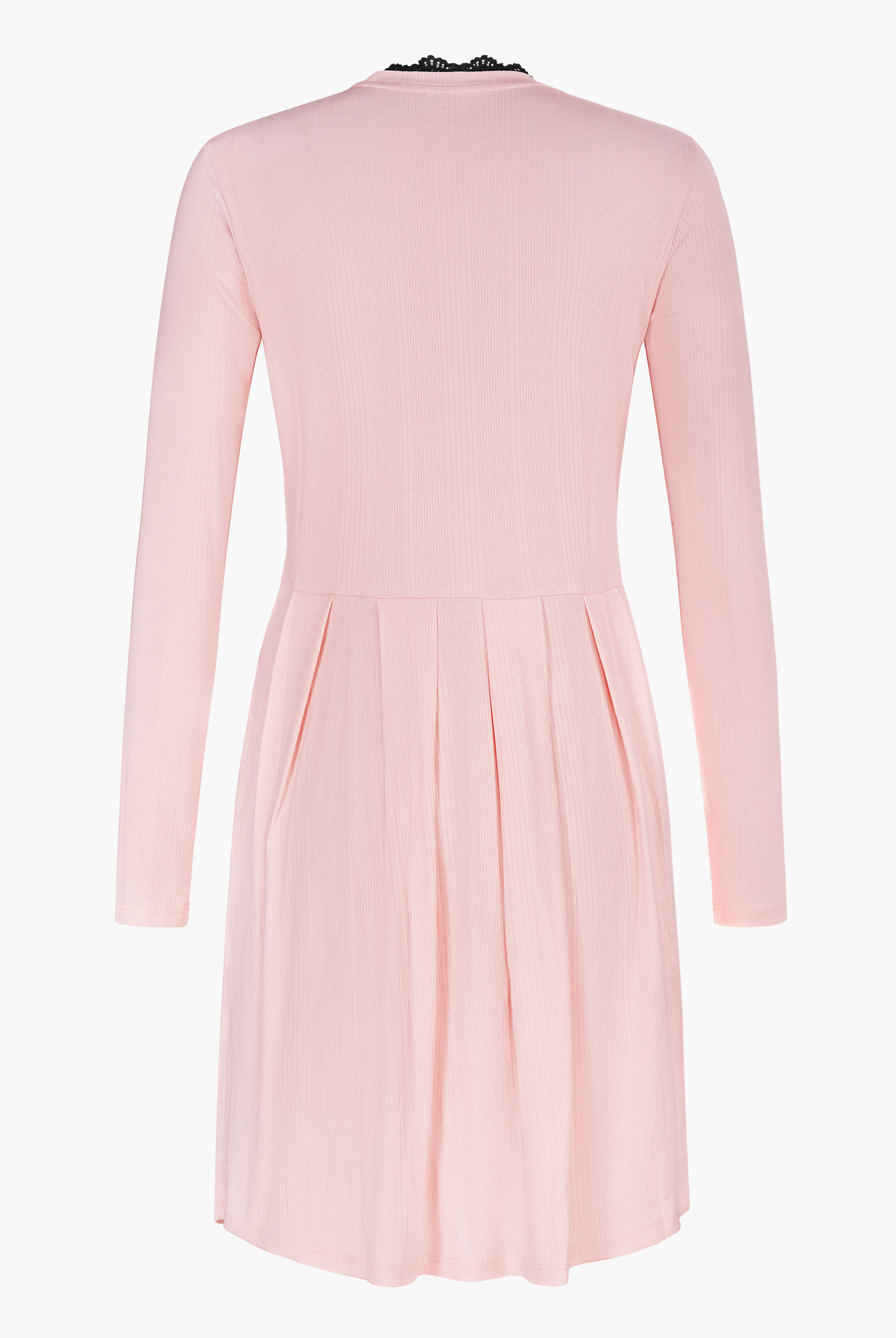 Ribbed Jersey Mini Dress With Lace Neck