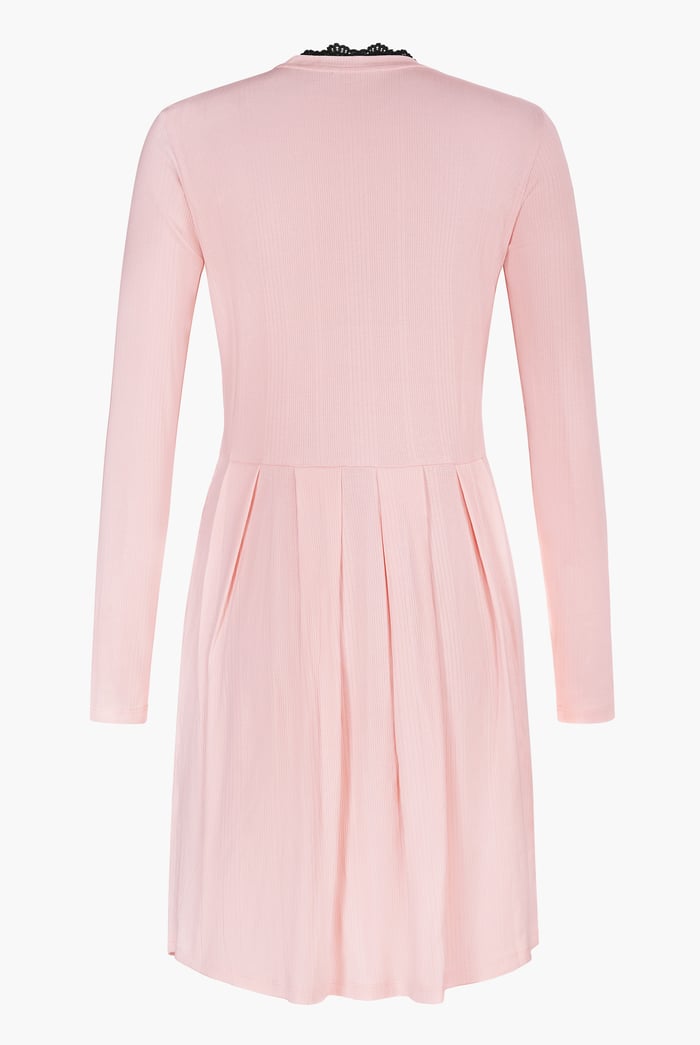 Ribbed Jersey Mini Dress With Lace Neck