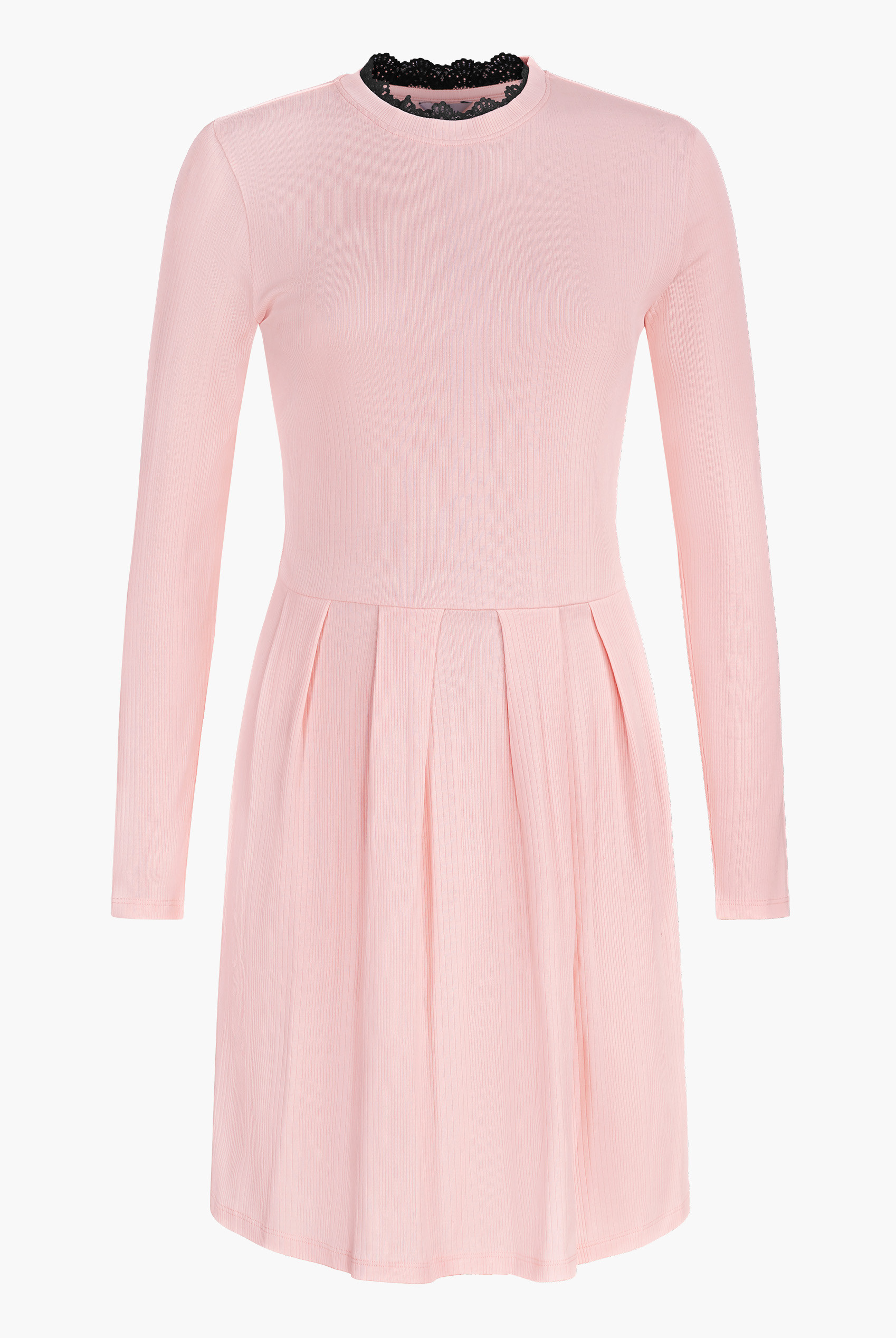 Ribbed Jersey Mini Dress With Lace Neck