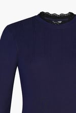 Ribbed Jersey Mini Dress With Lace Neck