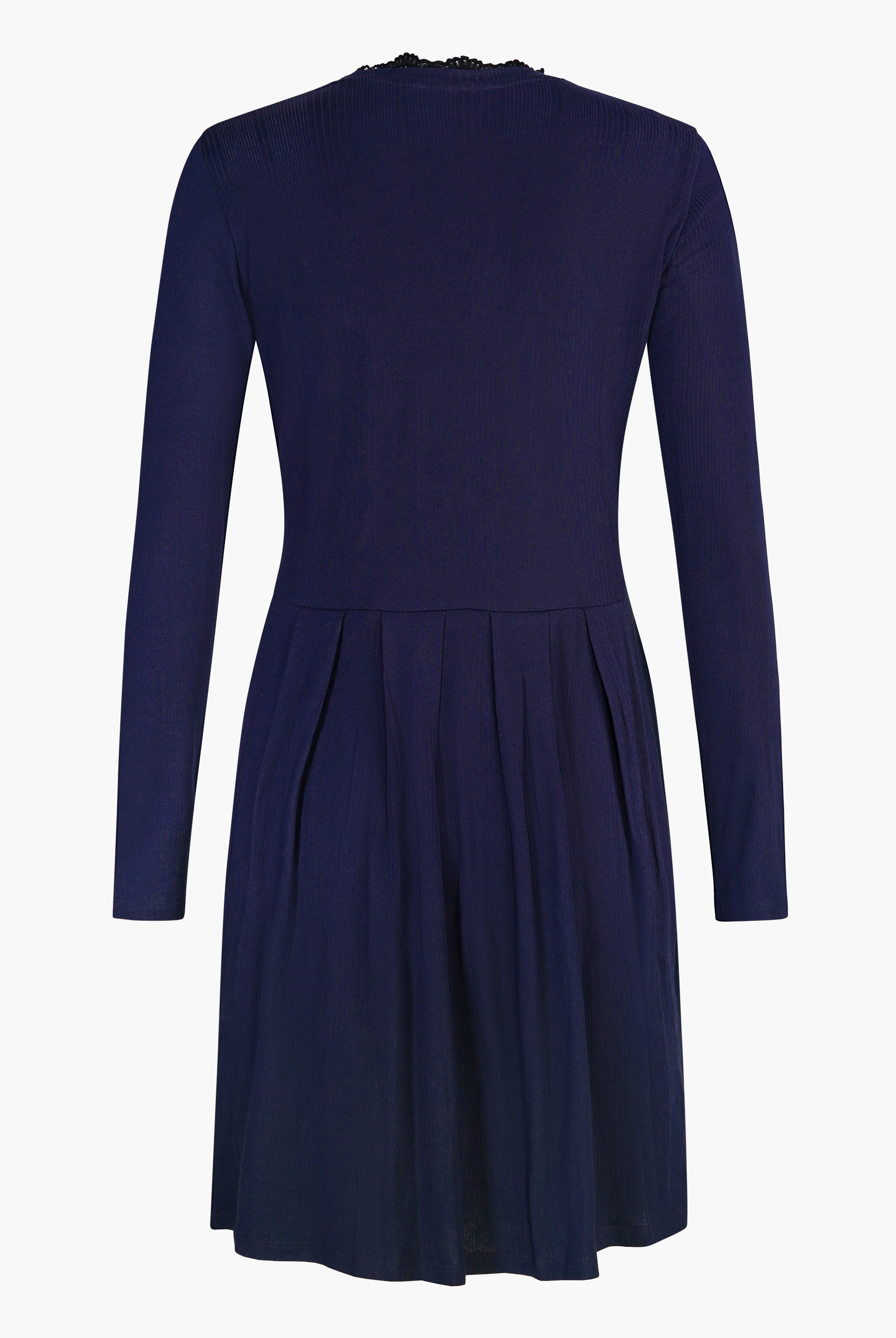 Ribbed Jersey Mini Dress With Lace Neck