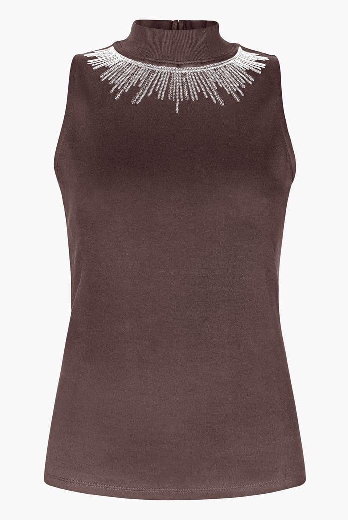 Silver Sequin High Neck Sleeveless Top