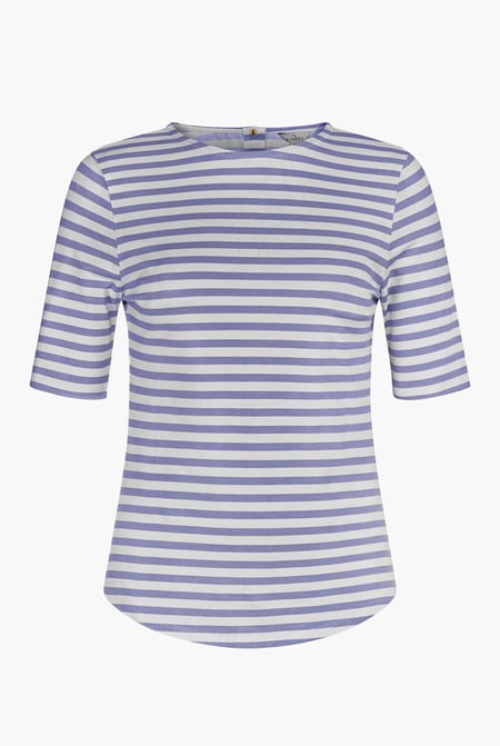 Blue Stripe Jersey Button Back T-Shirt Top