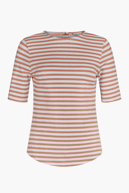 Blue Stripe Jersey Button Back T-Shirt Top