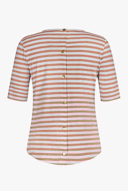 Orange Stripe Jersey Button Back T-Shirt Top