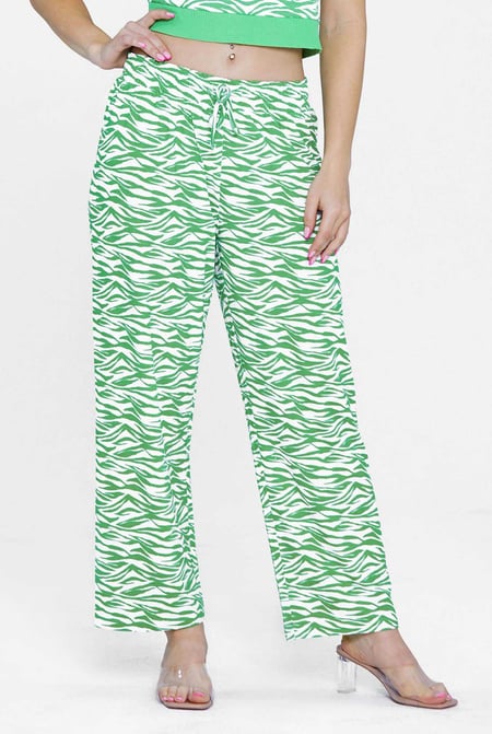Green Zebra Print Straight leg Trousers