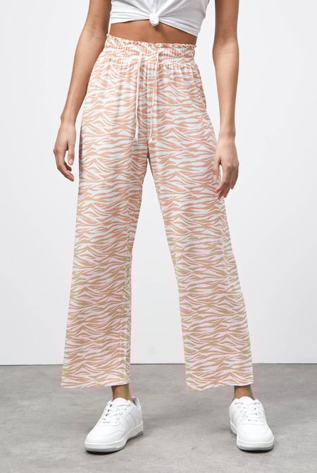 Green Zebra Print Straight leg Trousers