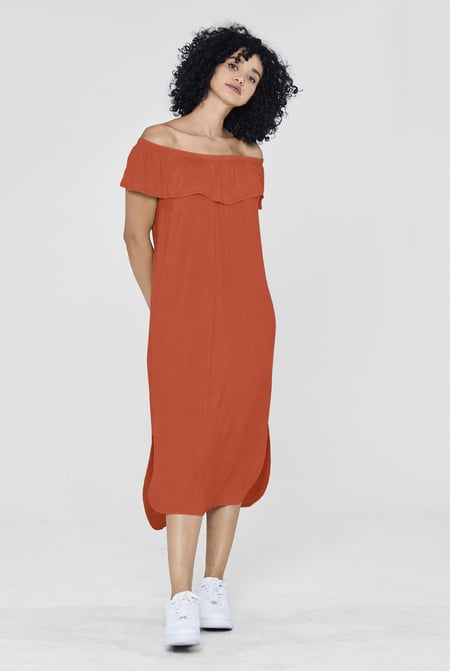 Purple Off Shoulder Ruffle Jersey Dress