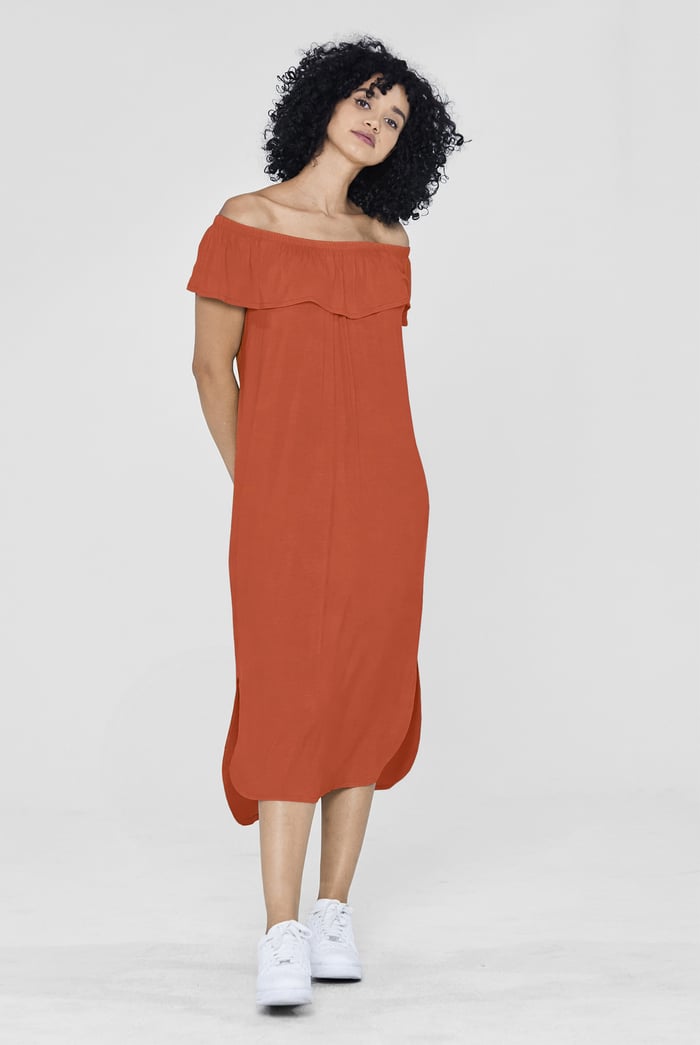 Off Shoulder Ruffle Jersey Dress