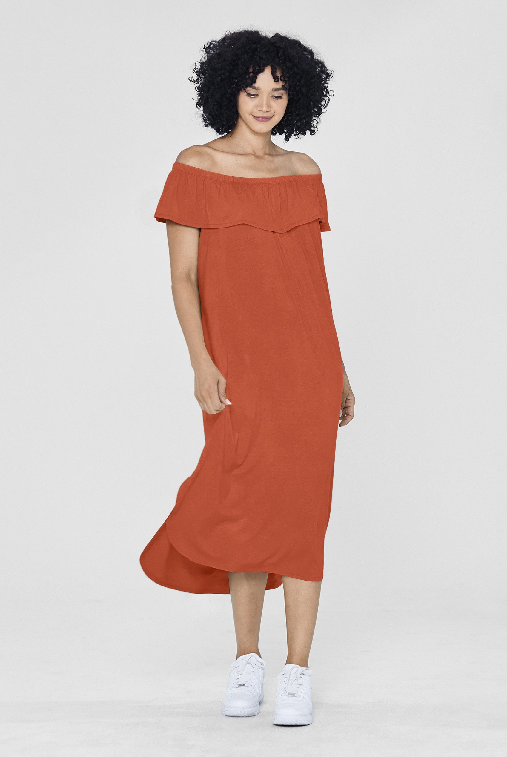 Off Shoulder Ruffle Jersey Dress