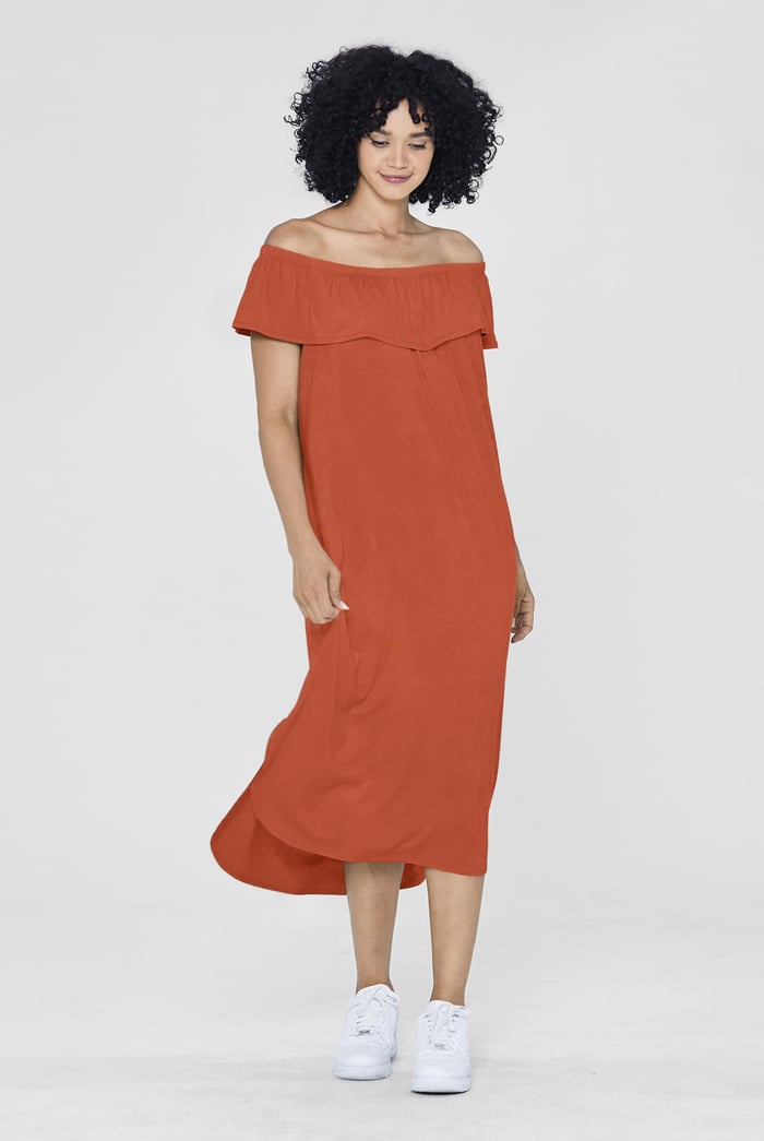 Off Shoulder Ruffle Jersey Dress