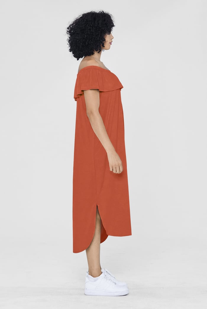 Off Shoulder Ruffle Jersey Dress