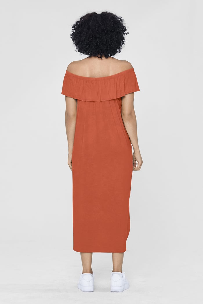 Off Shoulder Ruffle Jersey Dress