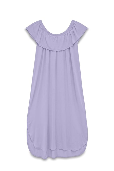 Purple Off Shoulder Ruffle Jersey Dress