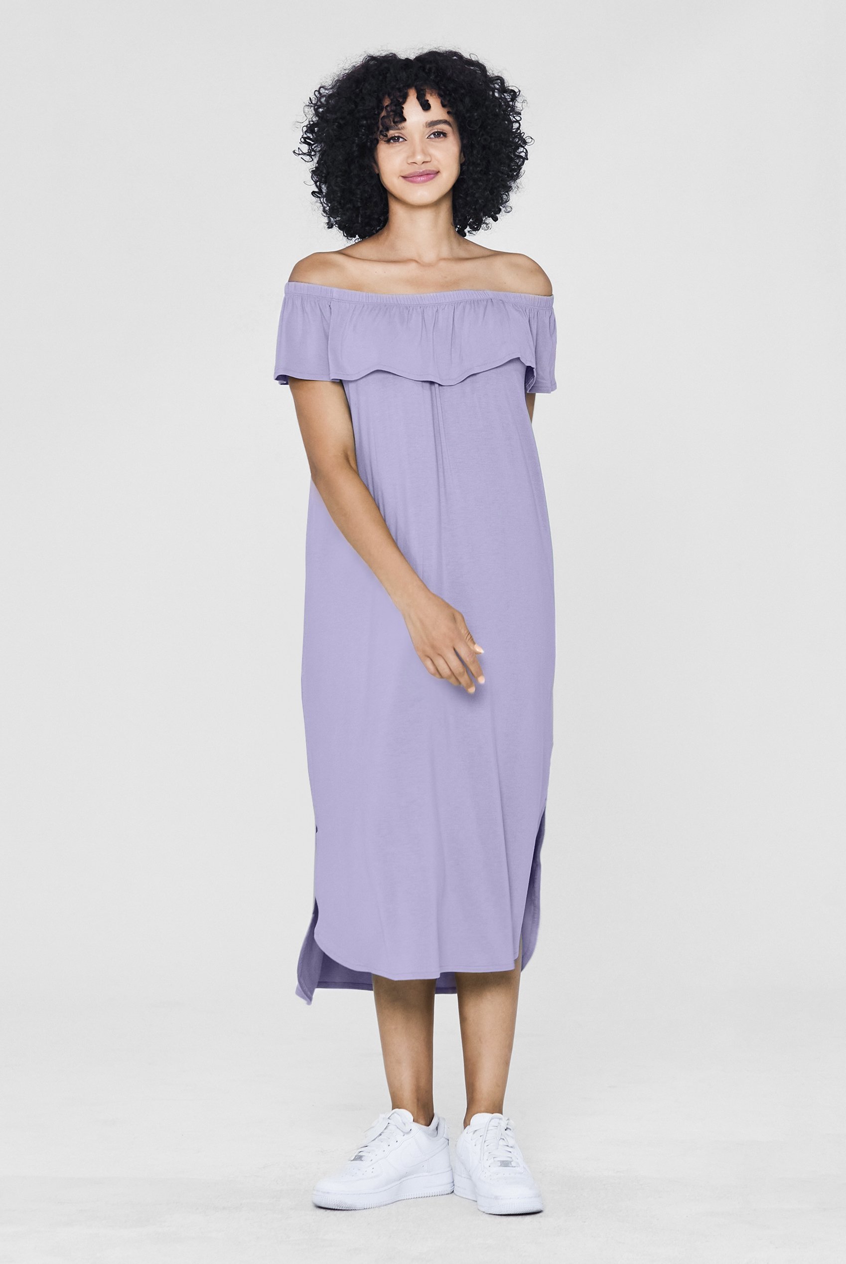 Off Shoulder Ruffle Jersey Dress