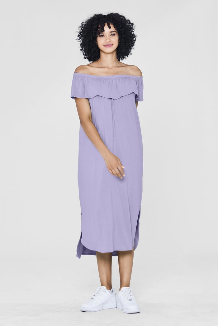 Off Shoulder Ruffle Jersey Dress