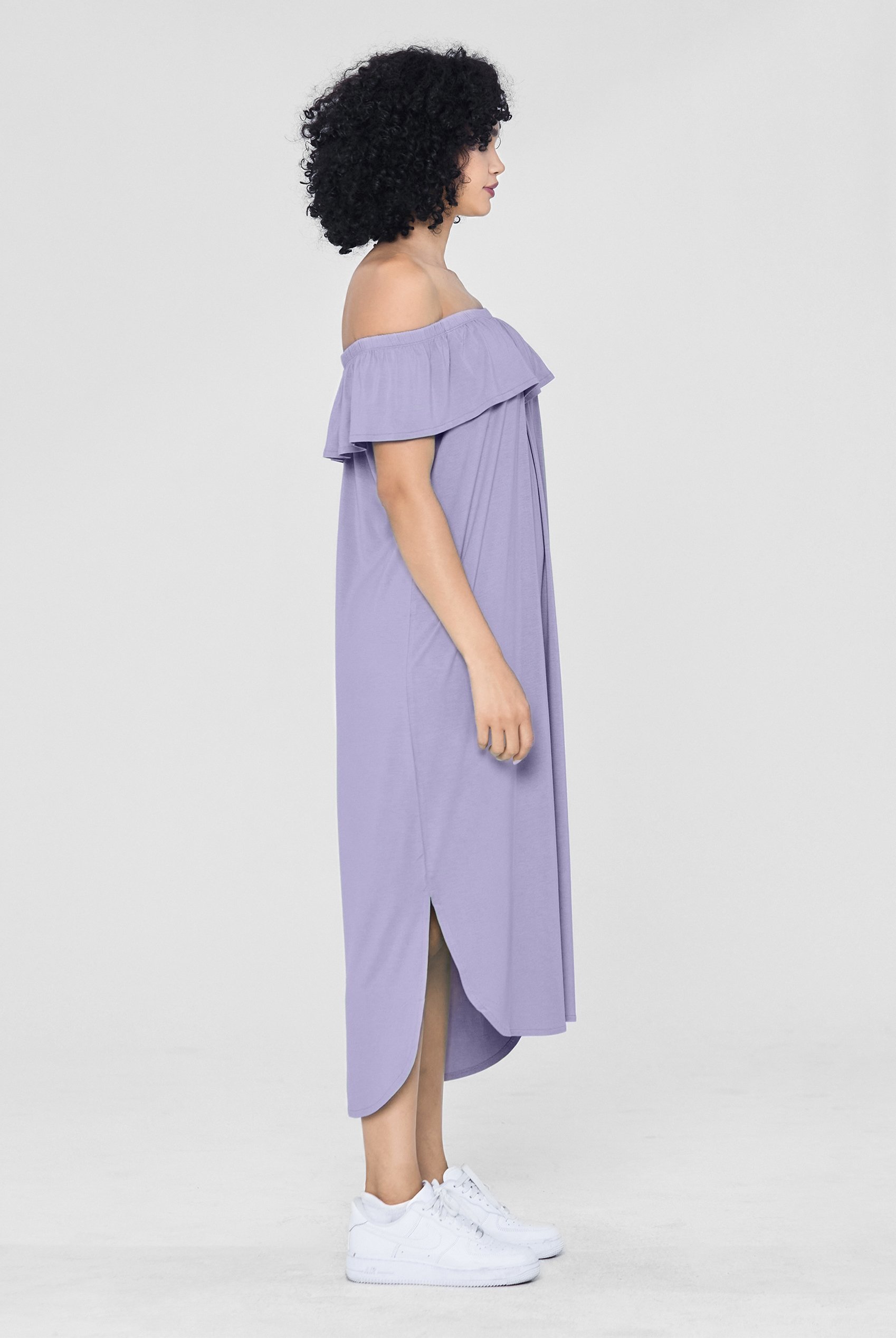 Off Shoulder Ruffle Jersey Dress