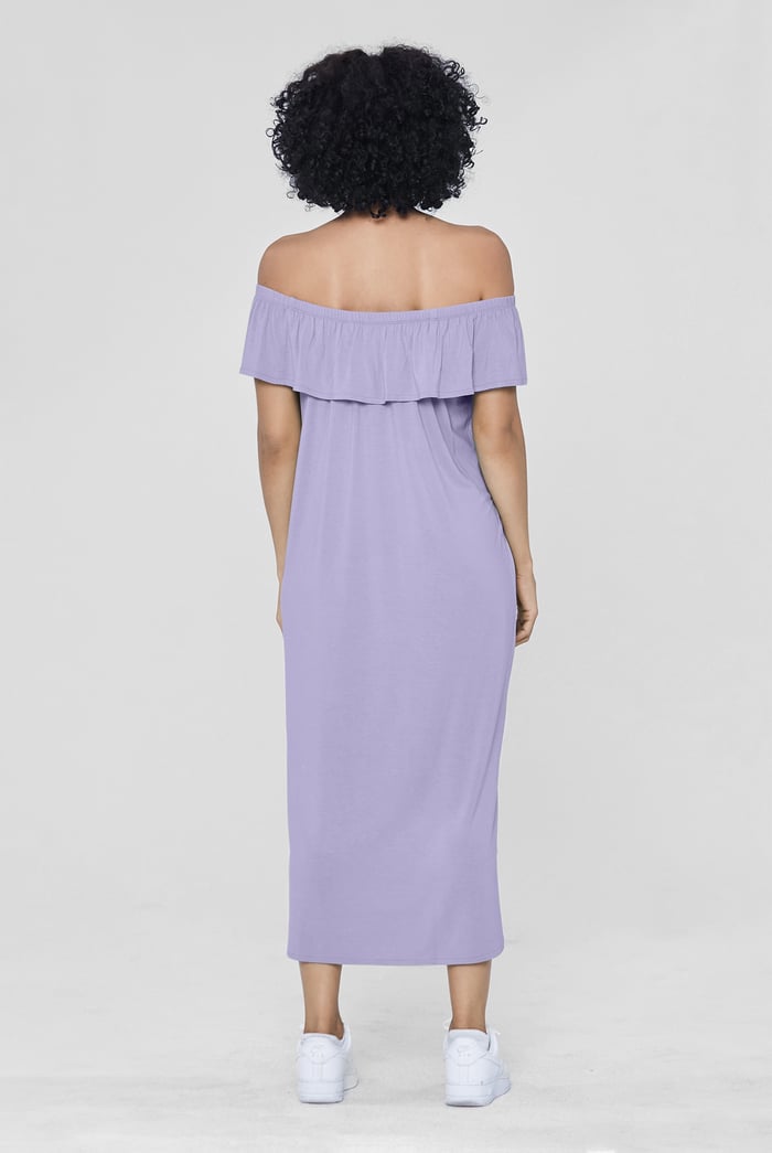 Off Shoulder Ruffle Jersey Dress