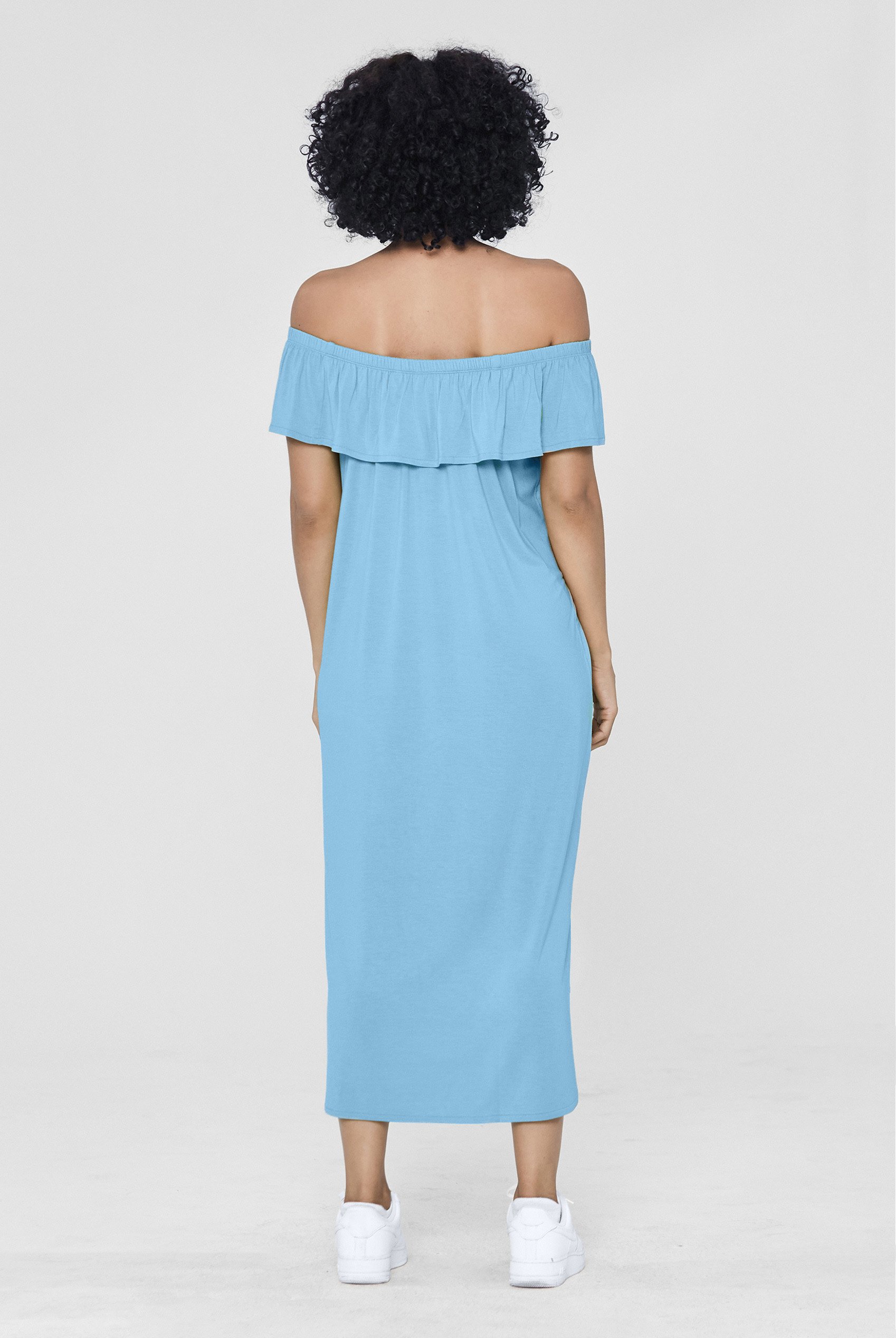 Off Shoulder Ruffle Jersey Dress