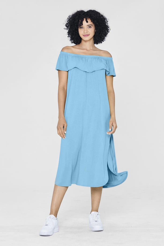 Off Shoulder Ruffle Jersey Dress