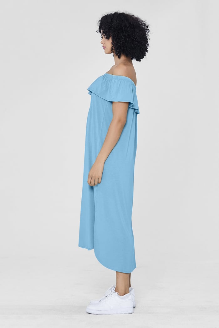 Off Shoulder Ruffle Jersey Dress