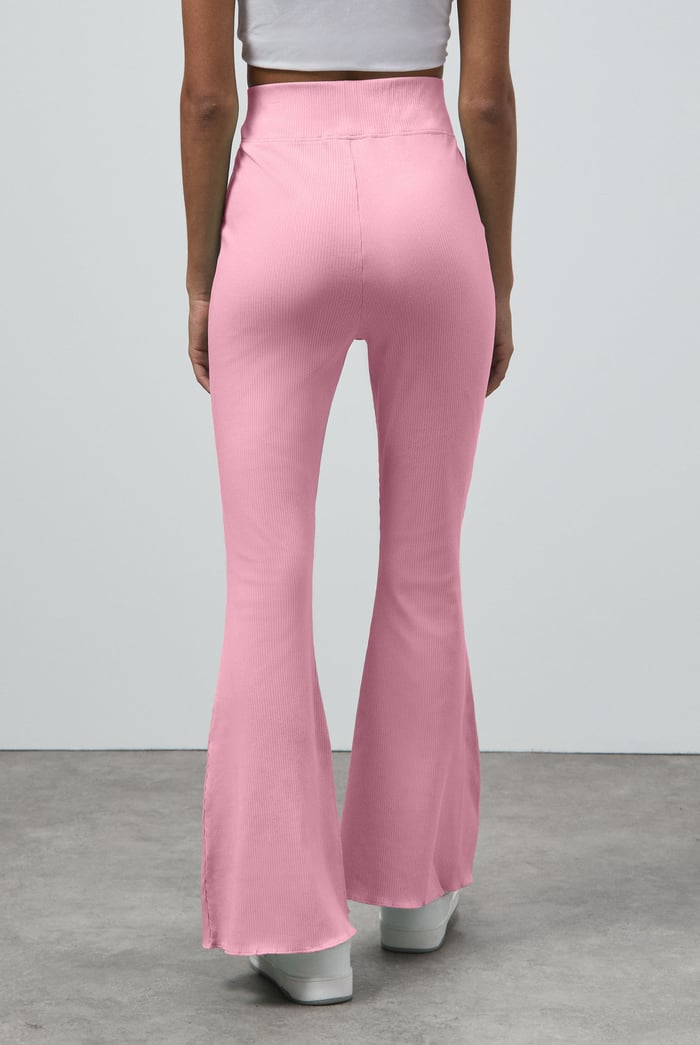Textured Ribbed Flared Trousers
