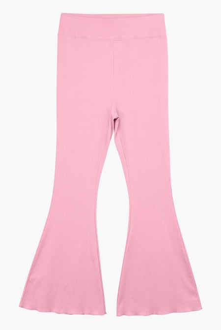 Pink Textured Ribbed Flared Trousers