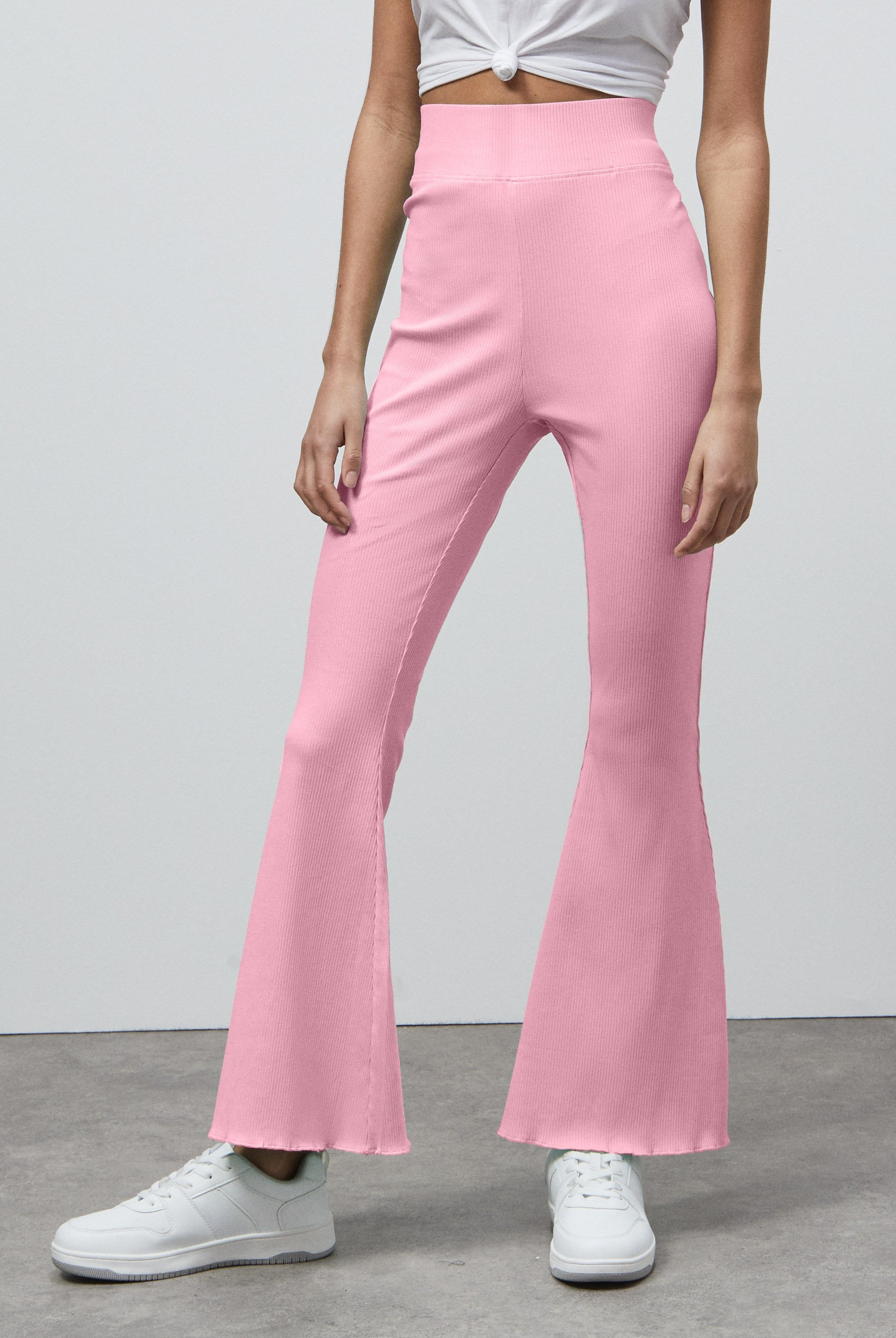 Textured Ribbed Flared Trousers