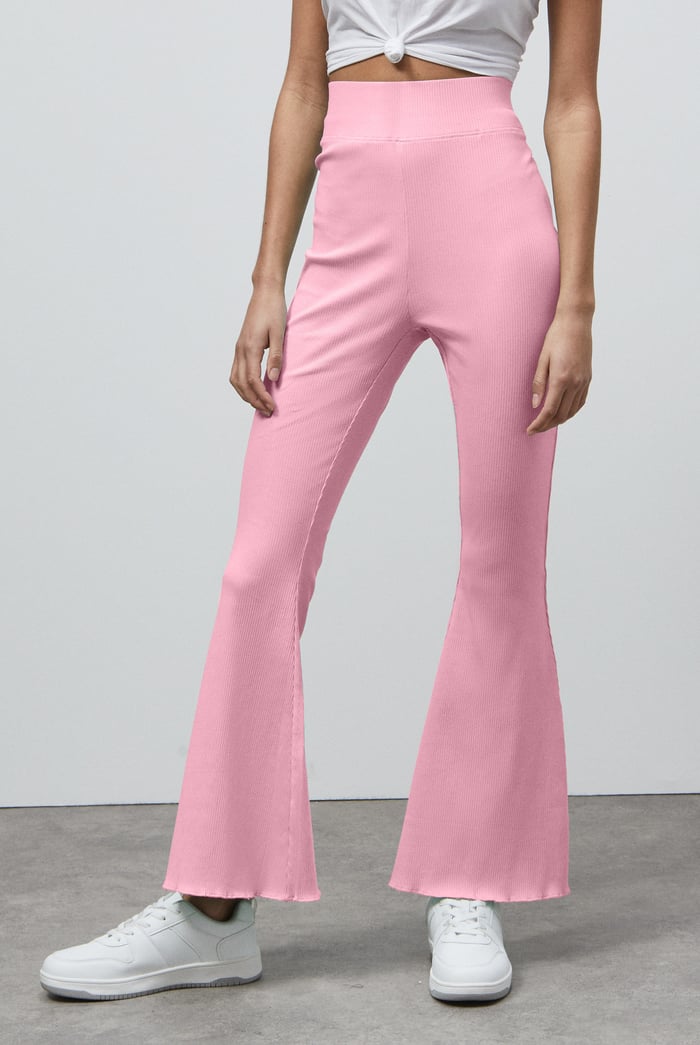 Textured Ribbed Flared Trousers