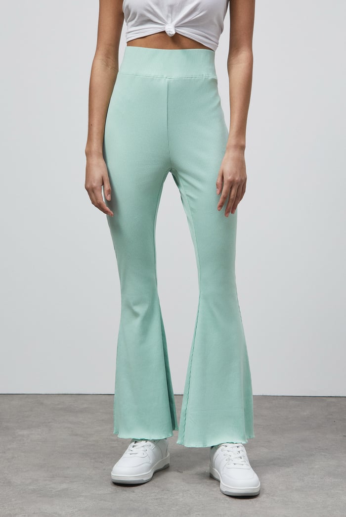 Textured Ribbed Flared Trousers