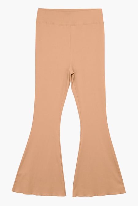 Orange Textured Ribbed Flared Trousers
