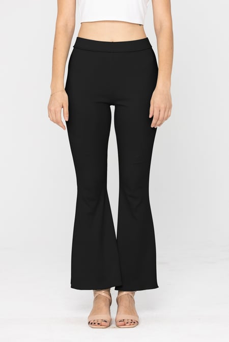 Pink Textured Ribbed Flared Trousers