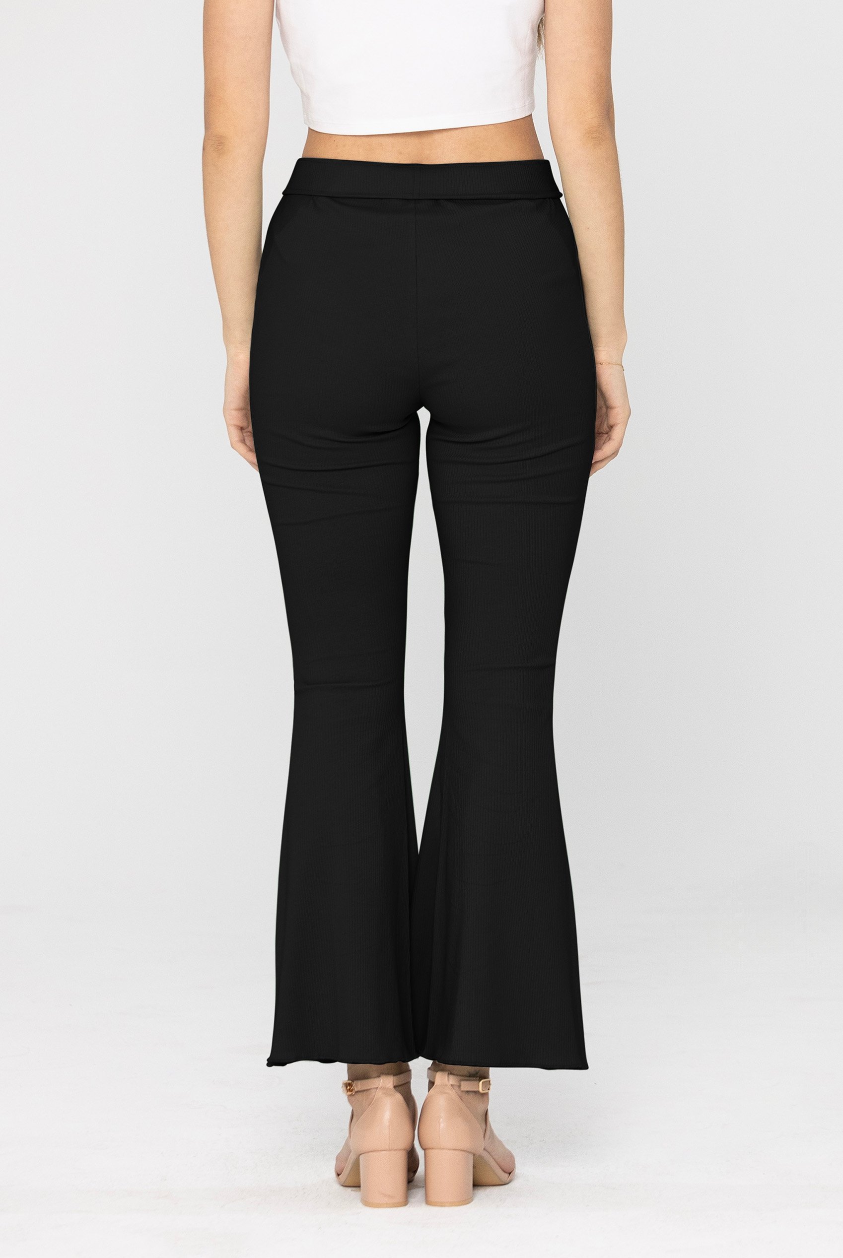 Textured Ribbed Flared Trousers