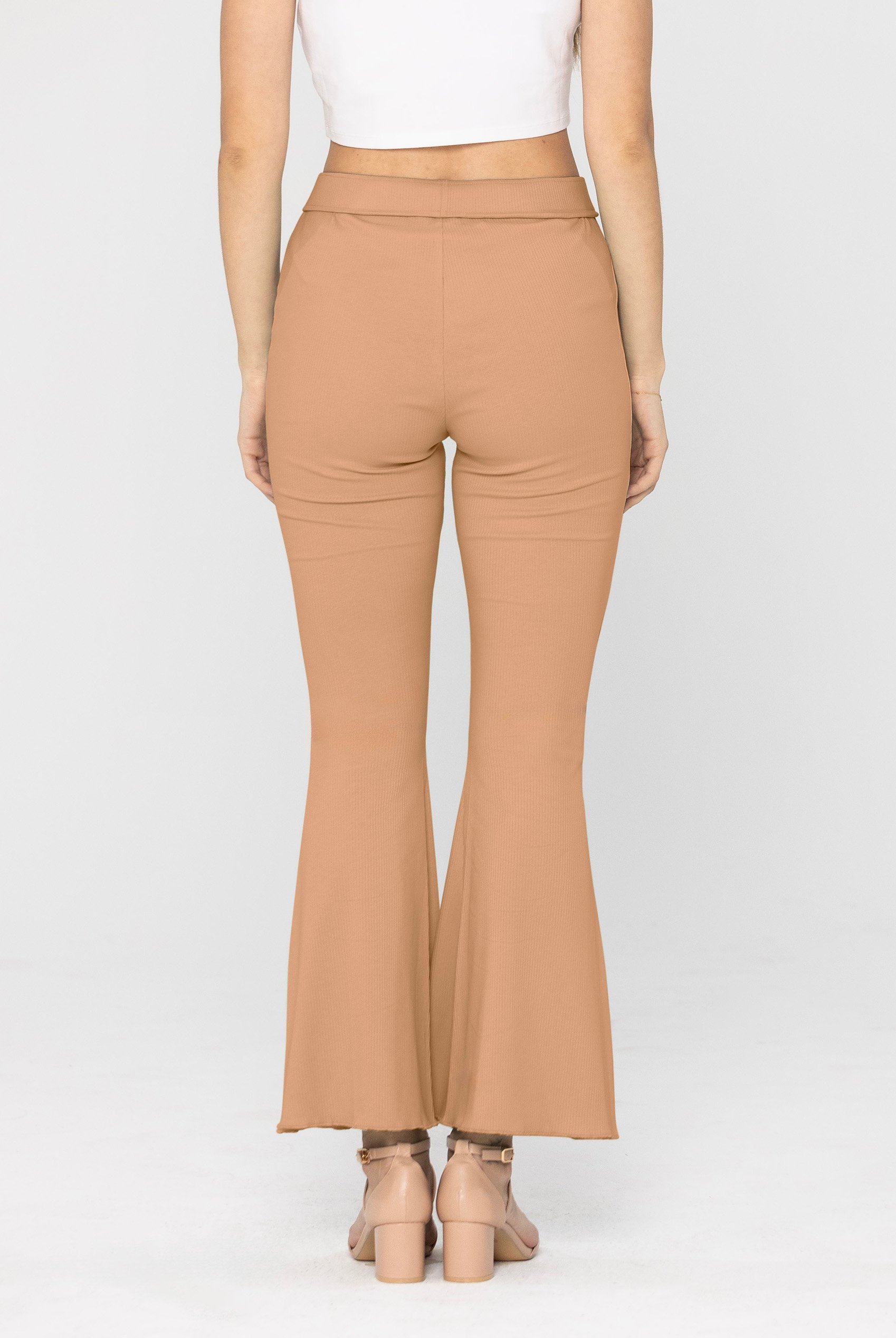 Textured Ribbed Flared Trousers