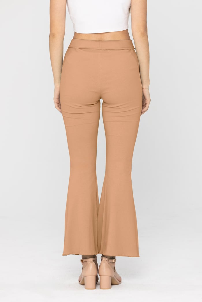 Textured Ribbed Flared Trousers