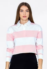 Raw Edge Hem Crop Striped Poloshirt YD