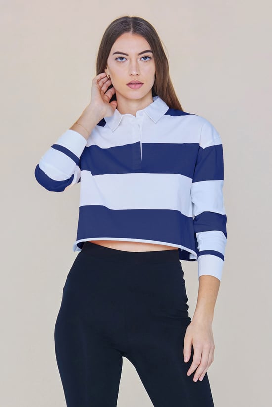 Raw Edge Hem Crop Striped Poloshirt YD