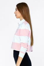 Raw Edge Hem Crop Striped Poloshirt YD